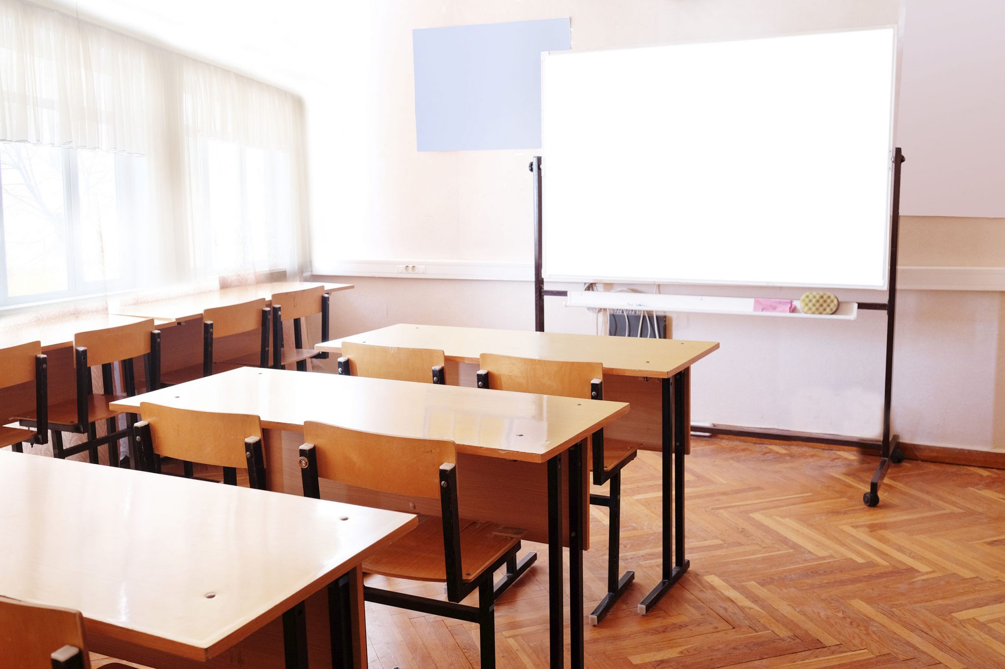 A blank class room in a closed school due to the spread of Covid-19